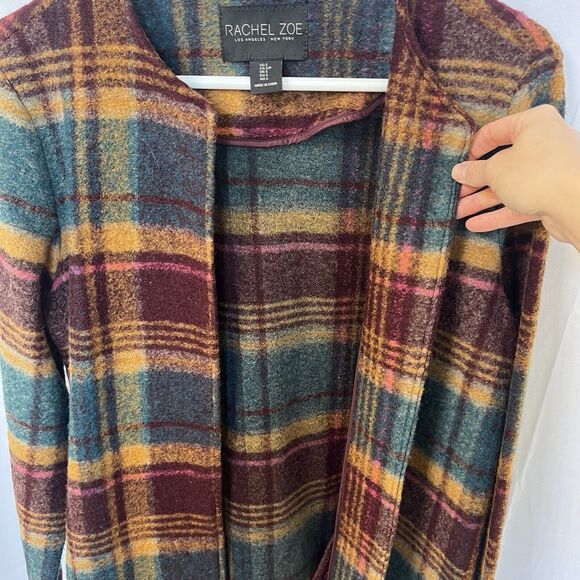 Rachel Zoe S Purple‎ Yellow Plaid Wool Blend Open Blazer Jacket Coat Fall Autumn - Picture 12 of 12